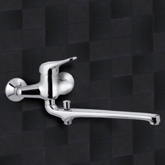 Tub Filler Chrome Wall Mount Tub Faucet with Long Swivel Spout Remer K46